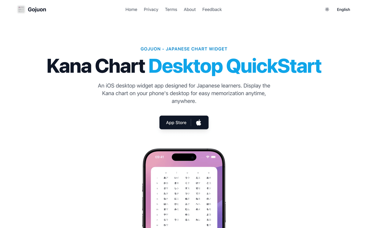 Gojuon - Japanese Chart Widget